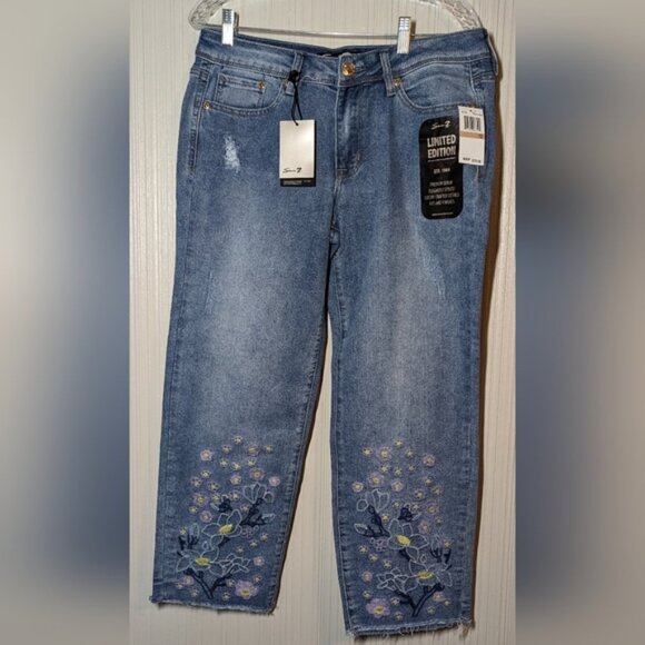 Seven7 Percy Wash 26" Ankle Jeans, Embroidered Floral, Sz 12 - Picture 1 of 10